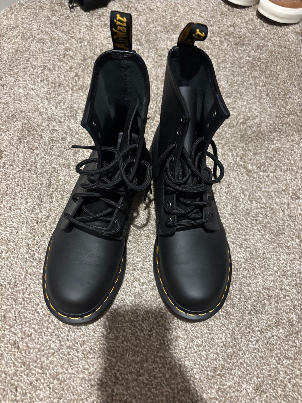 Dr. Martens Black Lace-Up Boots with Yellow Stitching